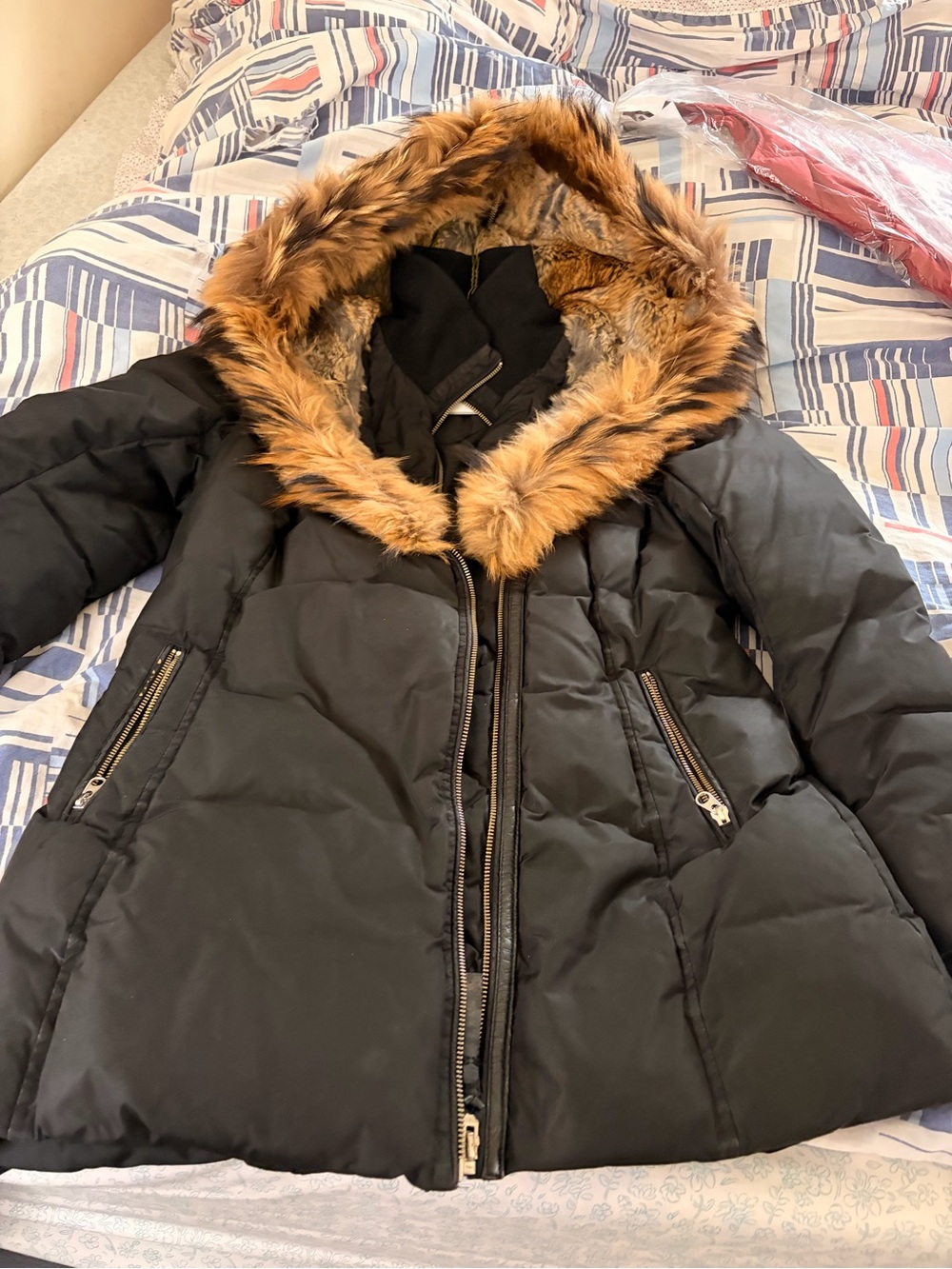 Mackage Black Puffer Ski Jacket with Faux-Fur Hood Trim